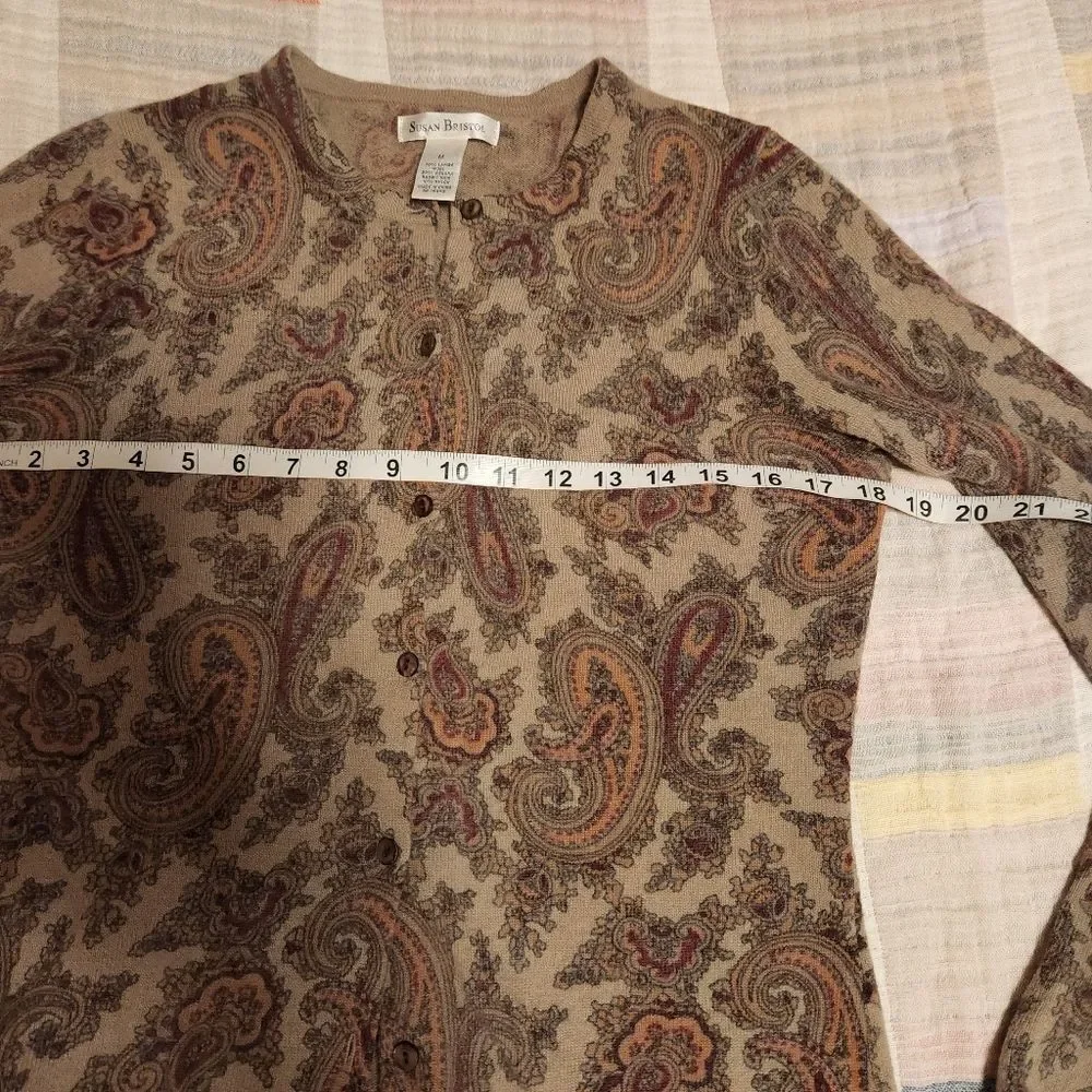 Susan Bristol vintage paisley print wool cardigan Size M